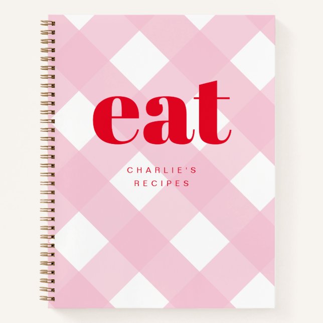 Retro Simple Cute Pink and Red Custom Blank Recipe Notebook (Front)
