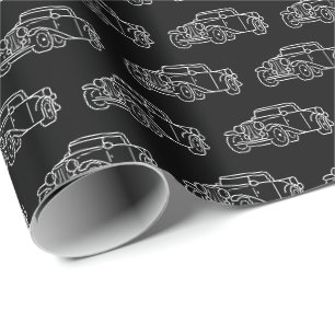 Retro Simple Elegant Black White Classic Cars Wrapping Paper