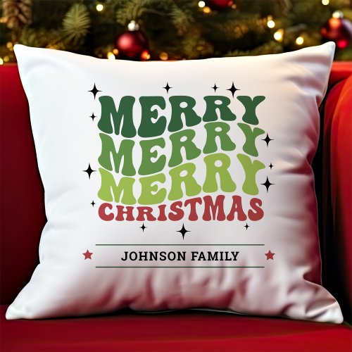Retro Simple Merry Christmas Greeting Throw Pillow