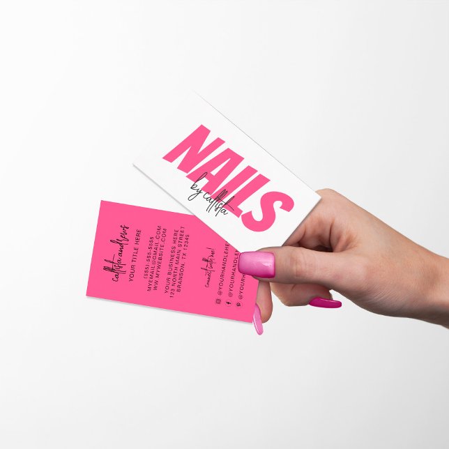 Retro Simple Neon Pink Nail Tech Business Card (Creator Uploaded)