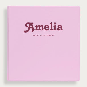 Retro Simple Pink Vibrant  3 Ring Binder