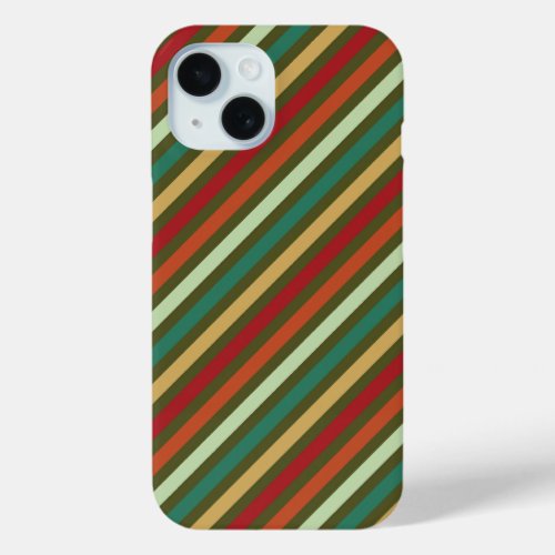 Retro Simple Red Green Diagonal Stripes Pattern iPhone 15 Case