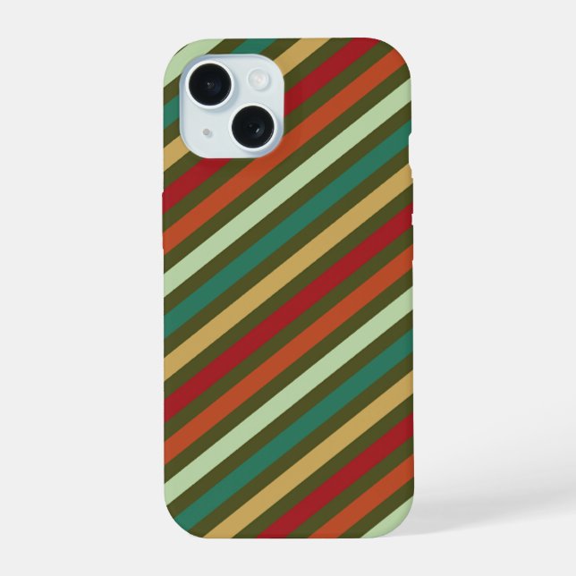 Retro Simple Red Green Diagonal Stripes Pattern Iphone Case (Back)
