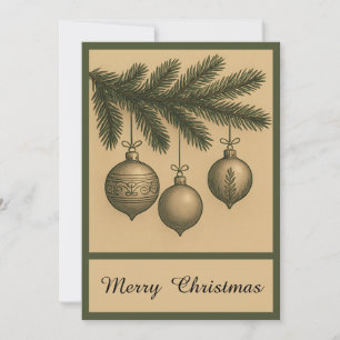 Retro Simple Trendy Christmas Ball Rustic Holiday Card