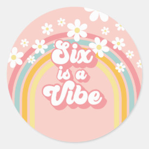 Retro Six is a Vibe Groovy Rainbow 6th Birthday Classic Round Sticker