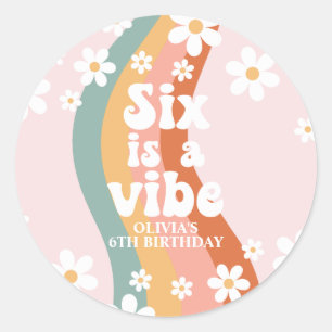 Retro Six is a Vibe Rainbow Daisy 6th Birthday Classic Round Sticker