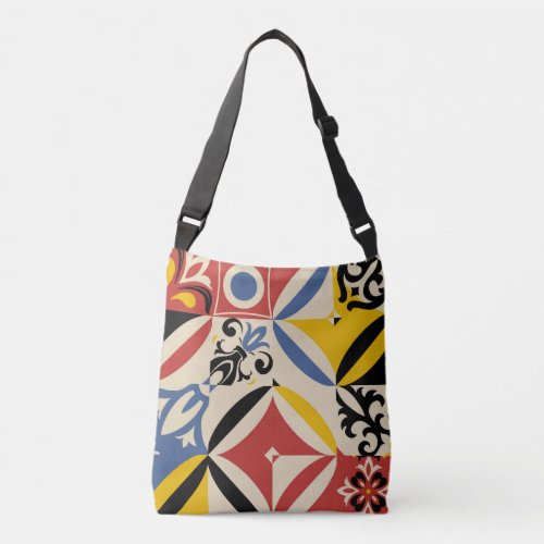 Retro Sixties Azulejos Geometric Pattern Crossbody Bag