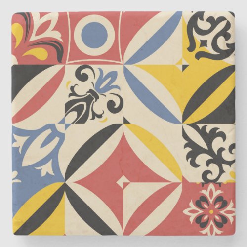 Retro Sixties Azulejos Geometric Pattern Stone Coaster