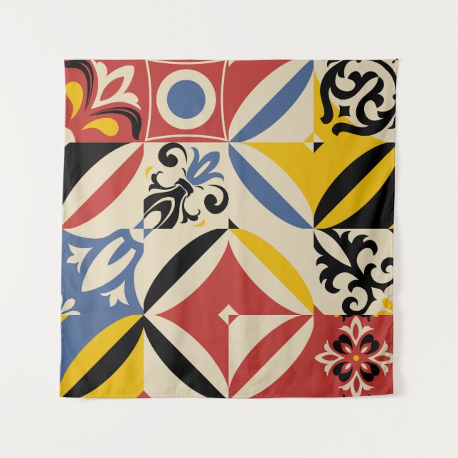 Retro Sixties Azulejos Geometric Pattern Tapestry (Front)