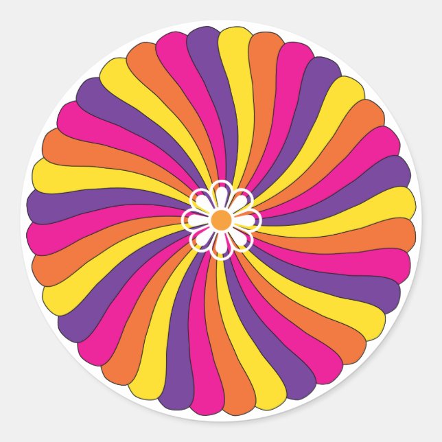 Retro Sixties Bright Flower Classic Round Sticker (Front)