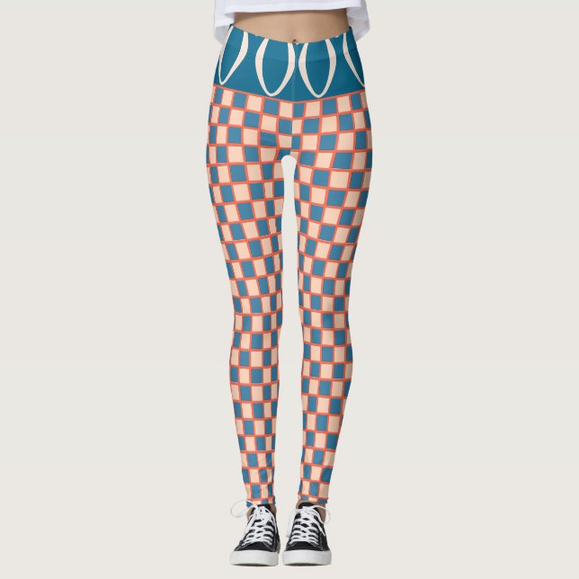 Retro Sixties California Checkerboard Wave Leggings (Front)