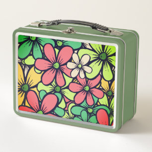 Retro Sixties Floral Metal Lunch Box