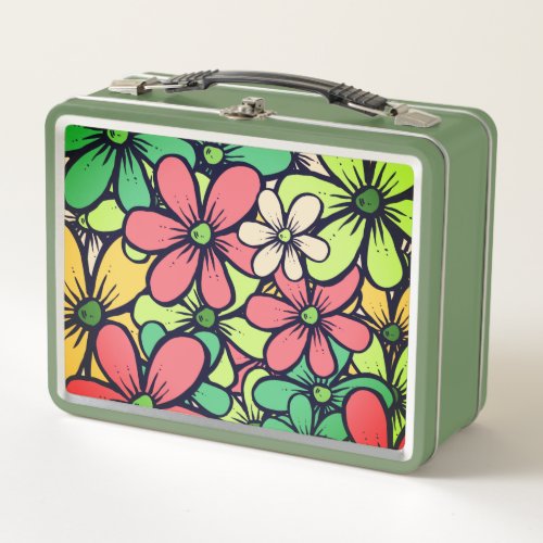 Retro Sixties Floral  Metal Lunch Box