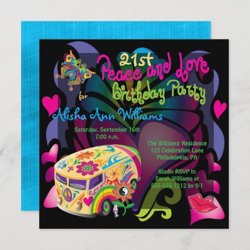 Retro Sixties Peace and Love 21st Birthday Party Invitation