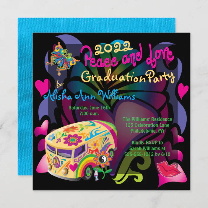Retro Sixties Peace And Love Graduation Party Invitation Zazzle Com