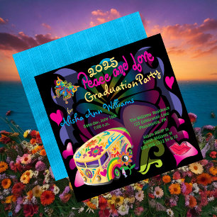 Retro Sixties Peace and Love Graduation Party Invitation