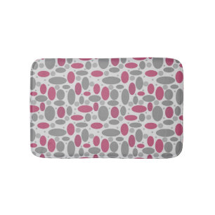 retro, sixties, polka dots, grey and pink bath mat