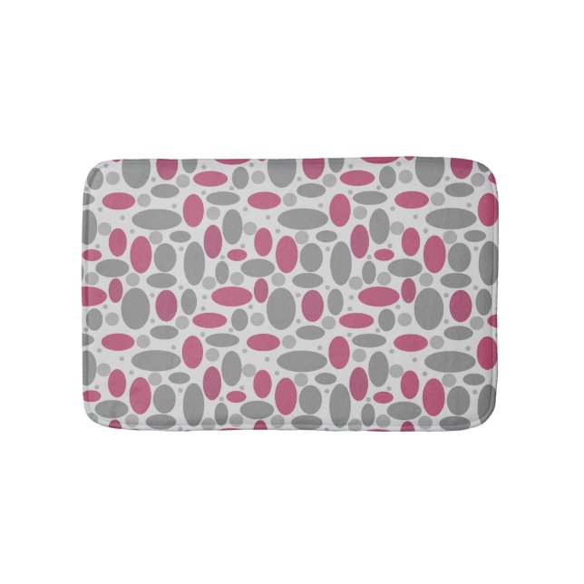 retro, sixties, polka dots, grey and pink bath mat (Front)