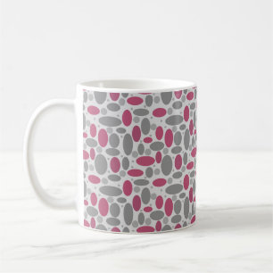 retro, sixties, polka dots, grey and pink coffee mug