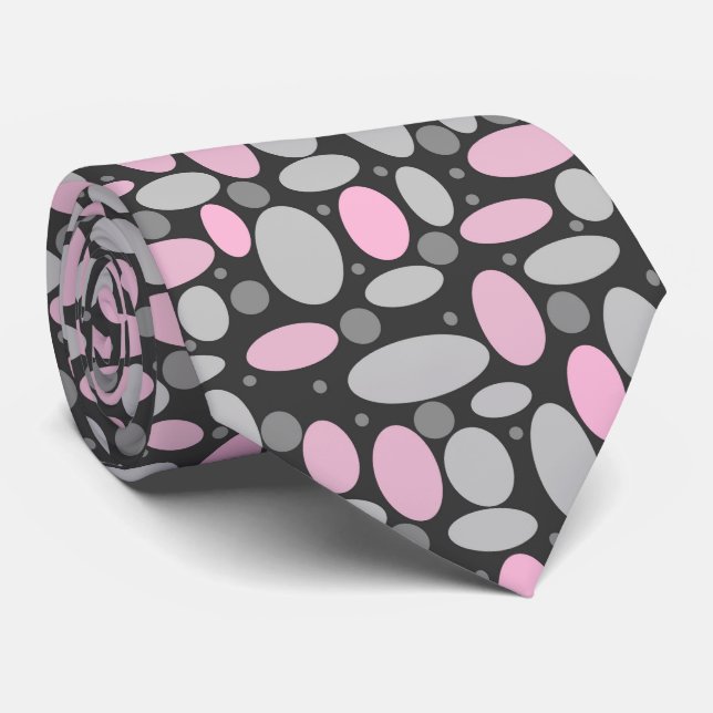 retro, sixties, polka dots, grey and pink neck tie (Rolled)