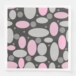 retro, sixties, polka dots, grey and pink paper dinner napkins