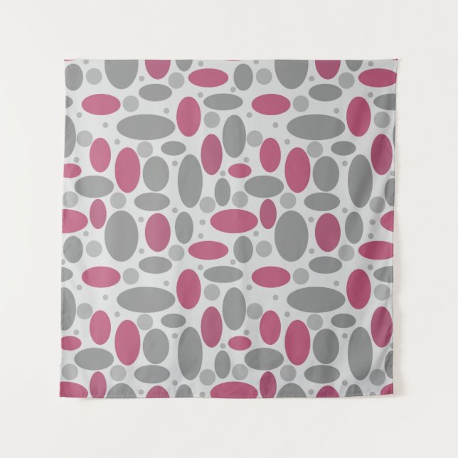 retro, sixties, polka dots, grey and pink tapestry (Front)