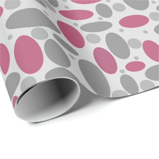retro, sixties, polka dots, grey and pink wrapping paper (Roll Corner)