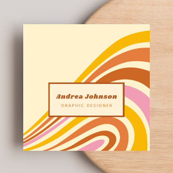 Retro Sixties Seventies Rainbow Stripes 1970s 1960 Square Business Card by LovelyVibeZ at Zazzle