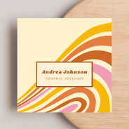 Retro Sixties Seventies Rainbow Stripes 1970s 1960 Square Business Card at Zazzle