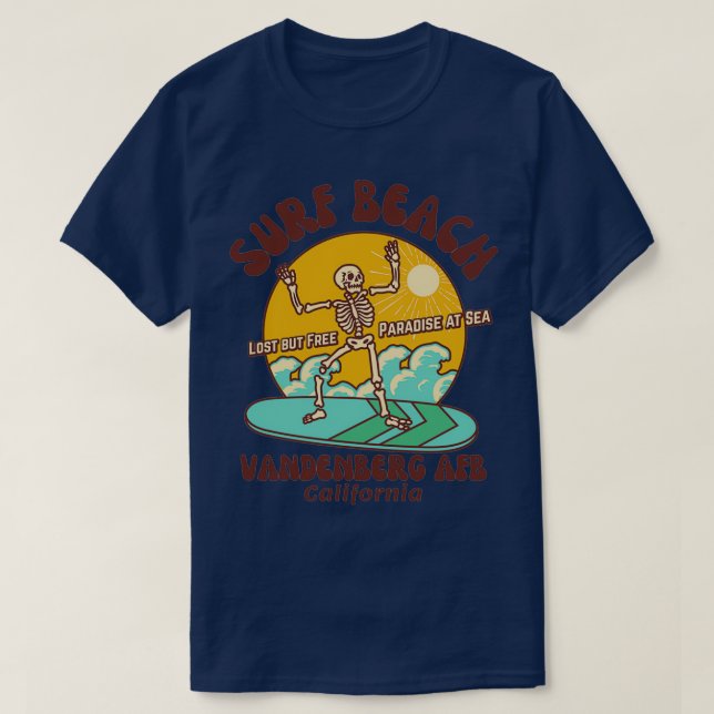 Retro Sixties Surf Beach Vandenberg AFB California T-Shirt (Design Front)