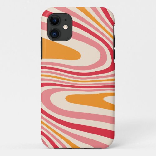 Retro Sixties Wavy Lines in Pink Yellow and Red iPhone 11 Case