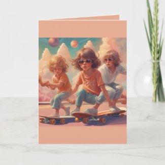 Retro skate board kids Happy Birthday greeting
