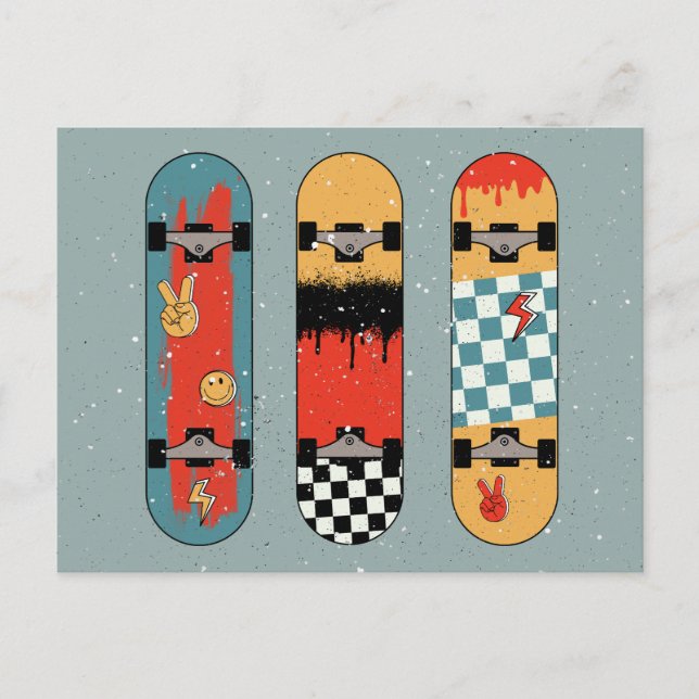 Retro Skateboard Blue Cool Holiday Postcard (Front)