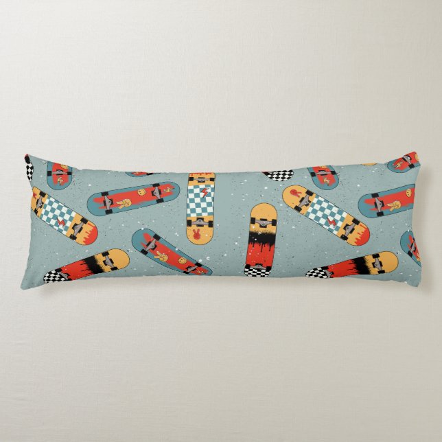 Retro Skateboard Blue Cool Pattern Body Pillow (Front)