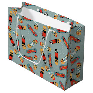 Retro Skateboard Blue Cool Pattern Large Gift Bag