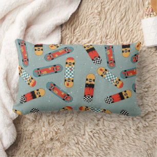 Retro Skateboard Blue Cool Pattern Lumbar Pillow