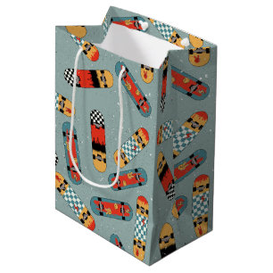 Retro Skateboard Blue Cool Pattern Medium Gift Bag