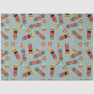Retro Skateboard Blue Cool Pattern Tissue Paper