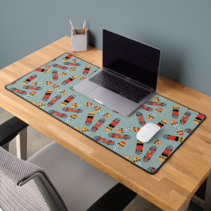 Retro Skateboard Blue Cool Seamless Pattern Desk Mat