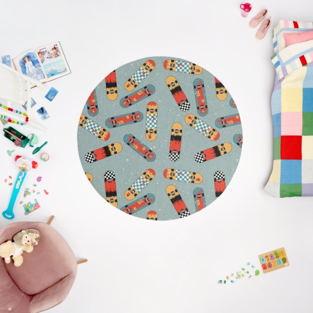 Retro Skateboard Blue Cool Seamless Pattern Outdoor Rug (Insitu (Babyroom))