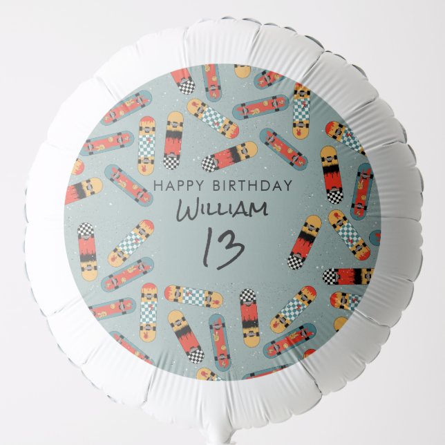 Retro Skateboard Blue Cool Skateboarding Birthday Balloon (Front)