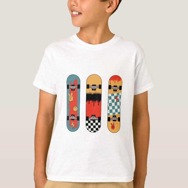 Retro Skateboard Colorful Cool Kids T-Shirt (Front)