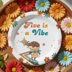 Retro skateboard FIVE is a Vibe 5th Birthday  Paper Plates
