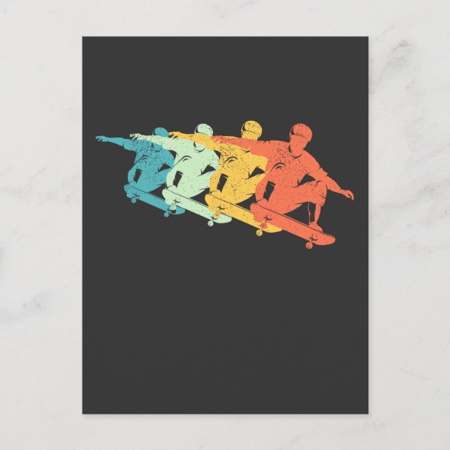Retro Skateboard Jump Colorful Skating Silhouette Postcard (Front)