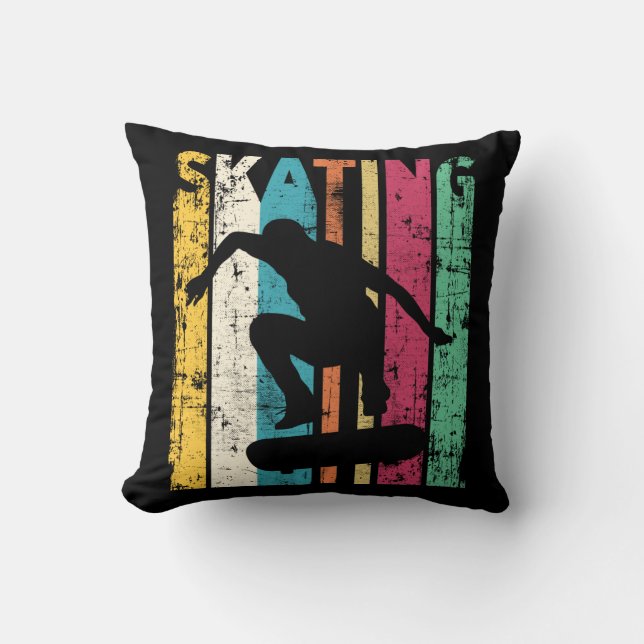 Retro Skateboard Jump Skating Silhouette Throw Pillow (Front)