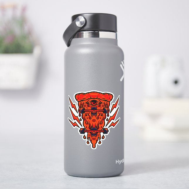 Retro Skateboard Pizza Orange 4" Kiss Cut Vinyl Sticker (HydroFlask)