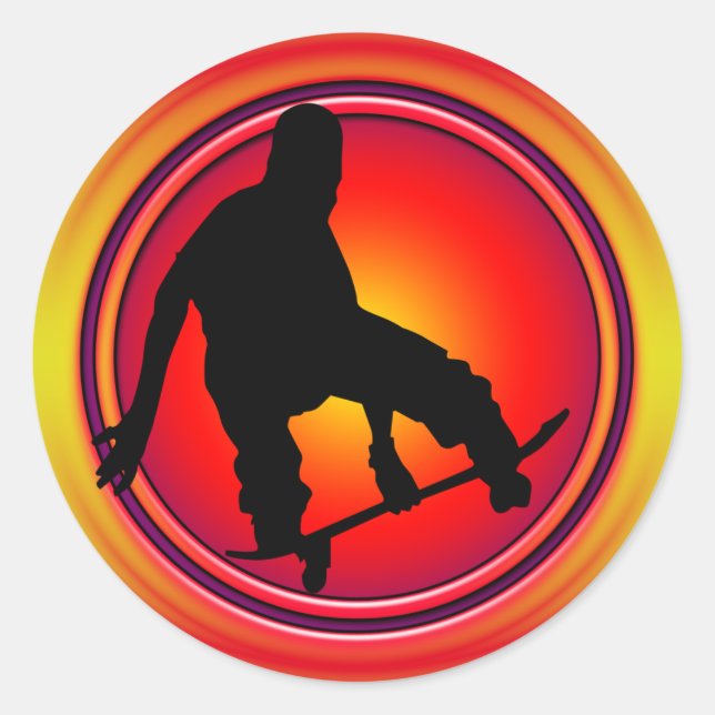 RETRO SKATEBOARDER CLASSIC ROUND STICKER (Front)