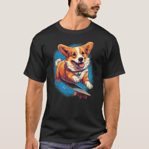Retro Skateboarding Corgi Dog Skateboard T-Shirt