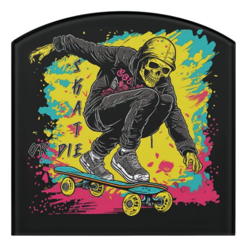 Retro Skateboarding Graphic Design Door Sign