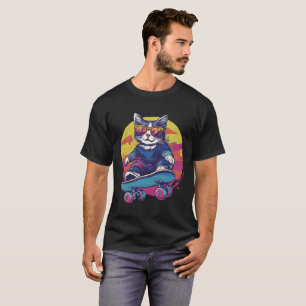 Retro Skater Cat with sunglasses Cooles Skatebo T-Shirt